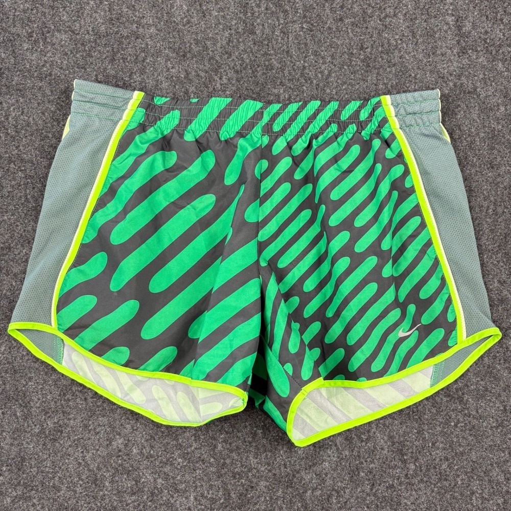 Nike Dri-FIT Running Shorts Green Black Stripe Mesh Athletic Women Medium